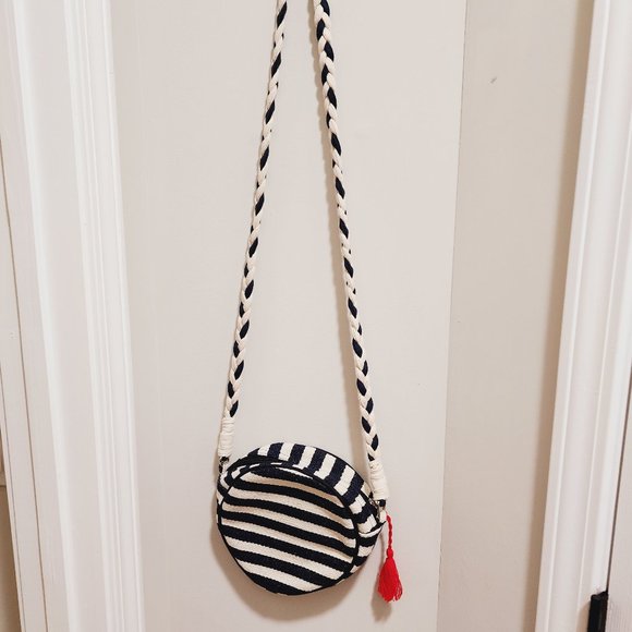 Paper Source Nautical Rope Strap Navy & White Striped Circle Purse with Cherries - Picture 3 of 5